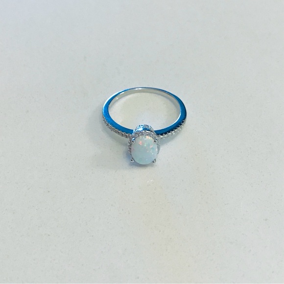 💕TOP SELLER💕 Silver White Lab Opal Ring with CZ, Silver Rings, Engagement Ring - Picture 3 of 11